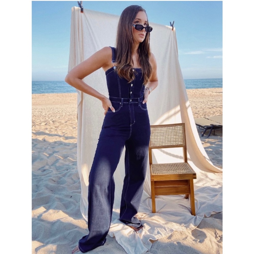 WeWoreWhat Bustier Denim Overall Jumpsuit Size 8